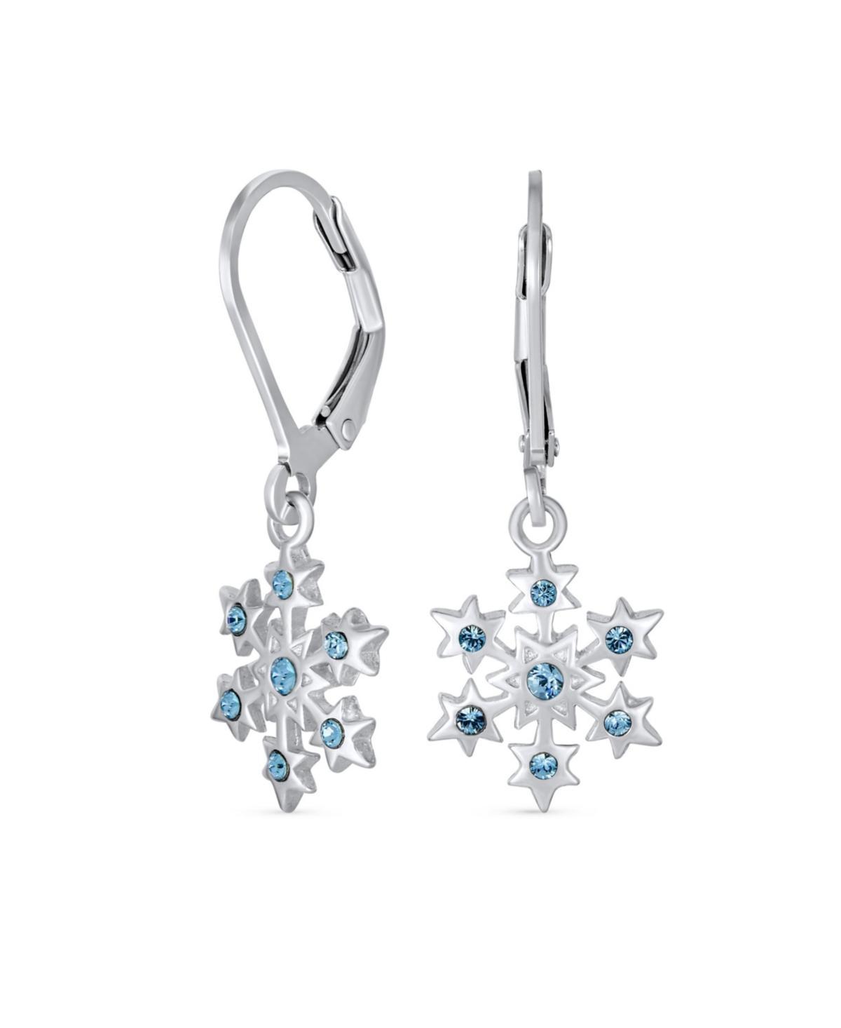 Delicate Holiday Party Christmas Snowflake Star Drop Lever back Earrings For Women For Teen Simulated Ice Blue Topaz .925 Sterling Silver Product Image