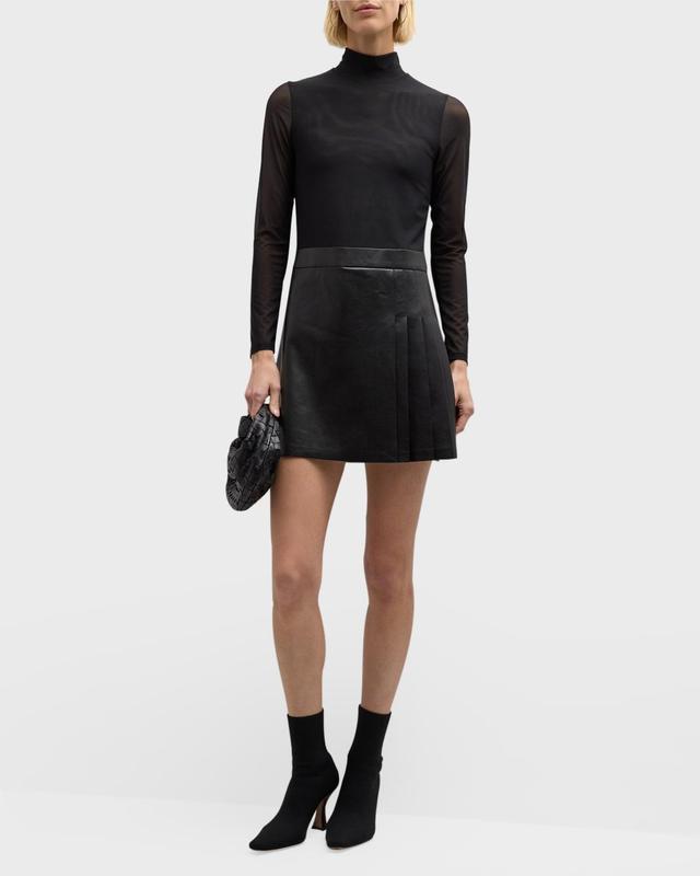 Alice + Olivia Chara Long Sleeve Mixed Media Minidress Product Image