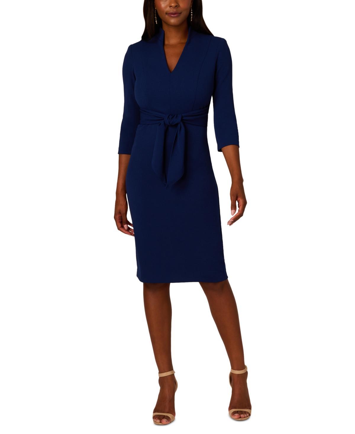 Adrianna Papell Womens V-Neck Tie-Waist 3/4-Sleeve Sheath Dress Product Image