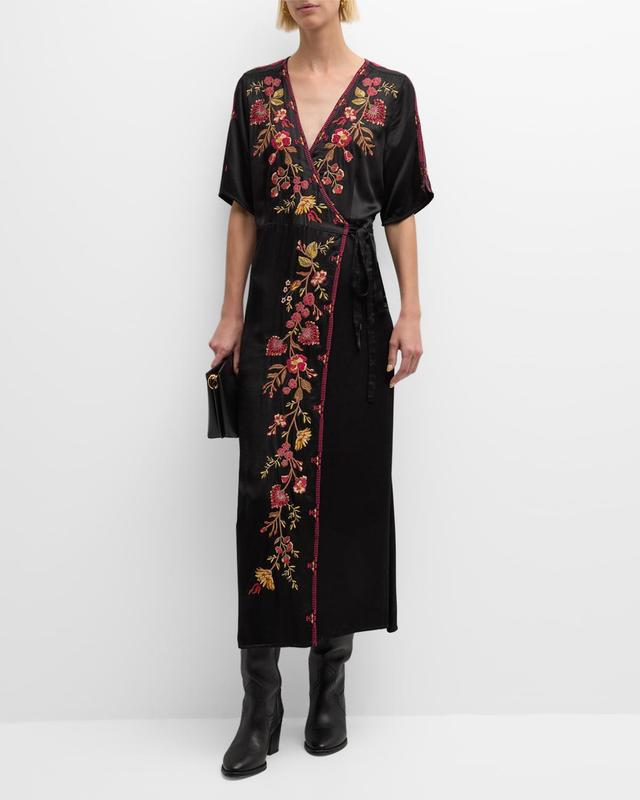 Lilith Floral-Embroidered Wrap Dress Product Image