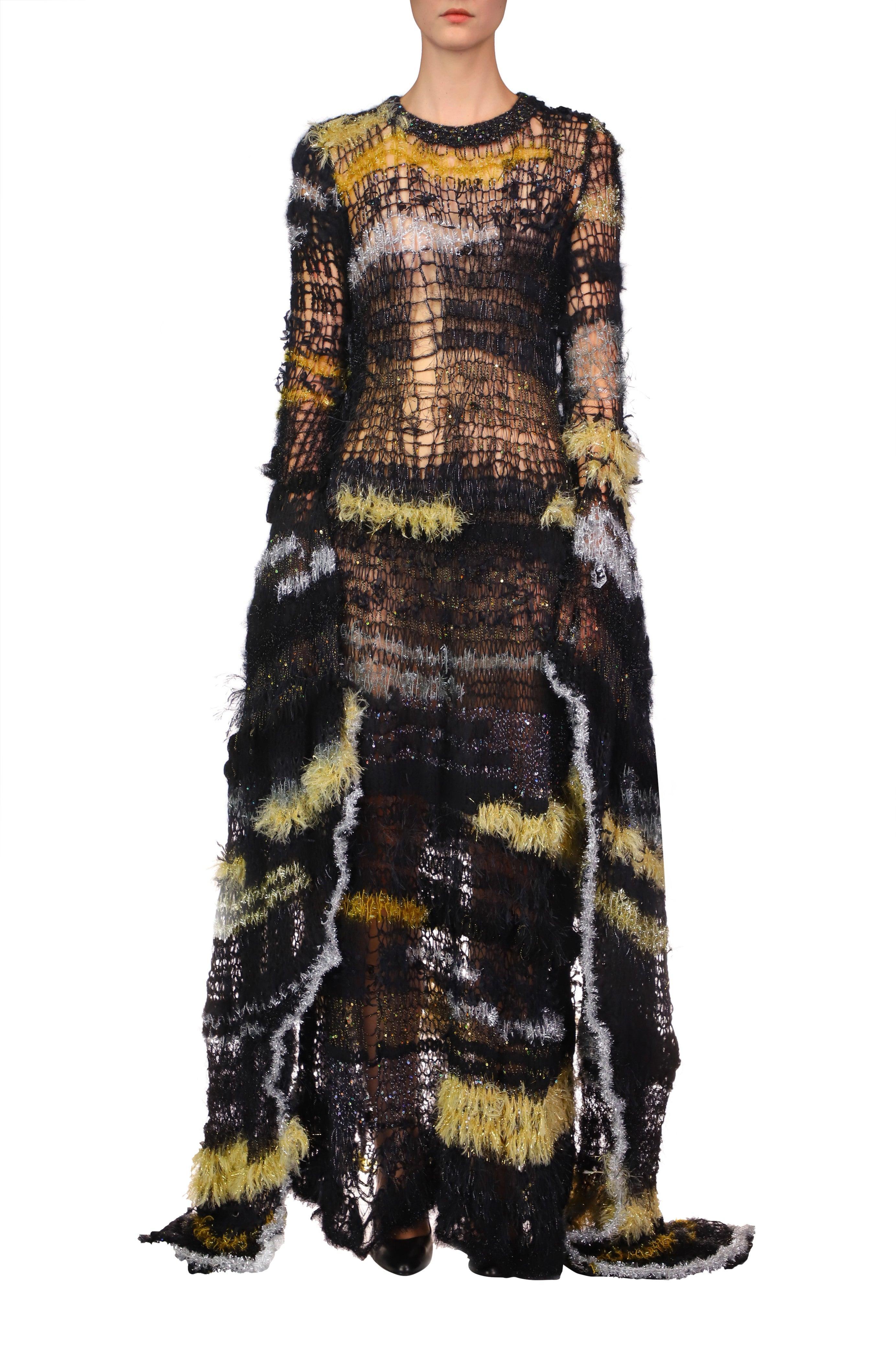 Black And Yellow Hand Loose Knit Gown Product Image