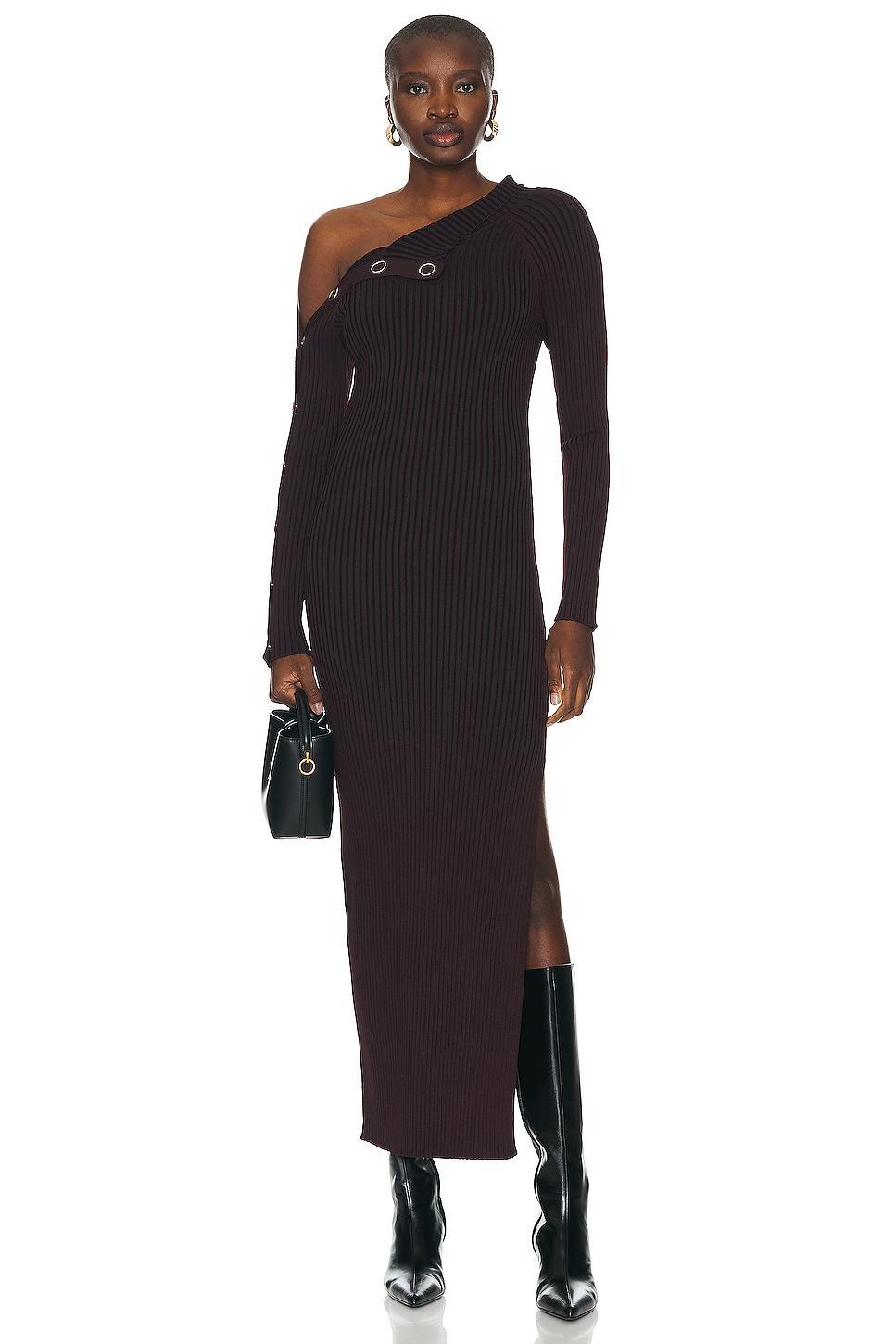 NICHOLAS Adina Long Sleeve Midi Dress With Snaps in Garnet - Burgundy. Size L (also in M, S, XS). Product Image