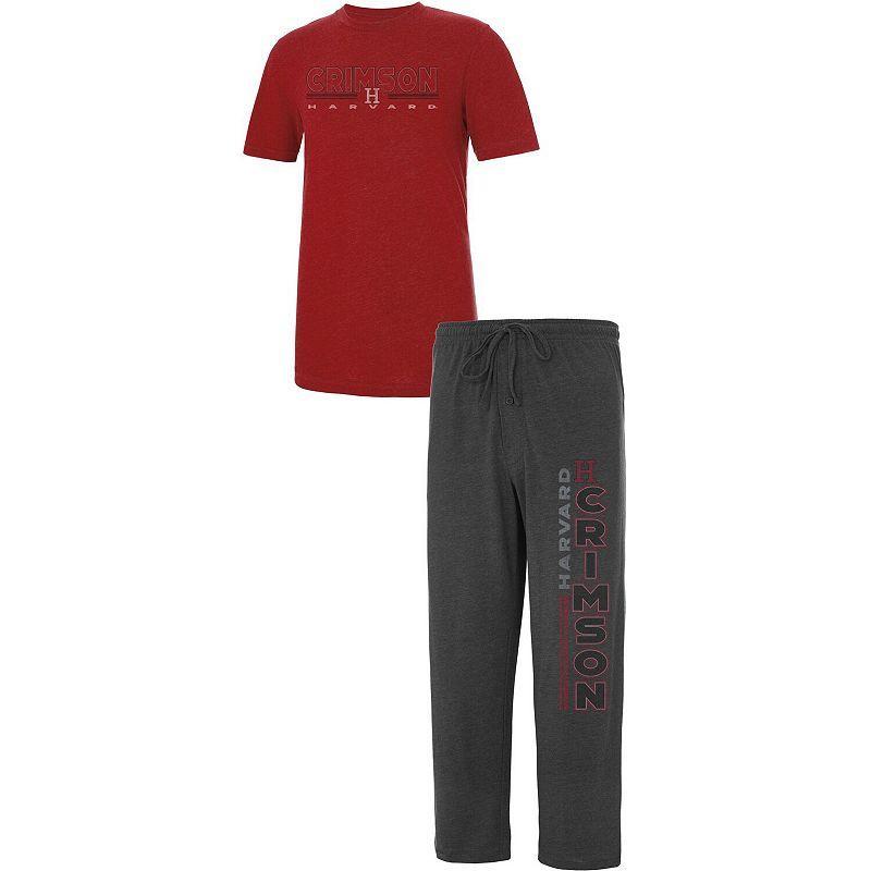 Mens Concepts Sport Heathered Charcoal/Crimson Harvard Crimson Meter T-Shirt & Pants Sleep Set Product Image