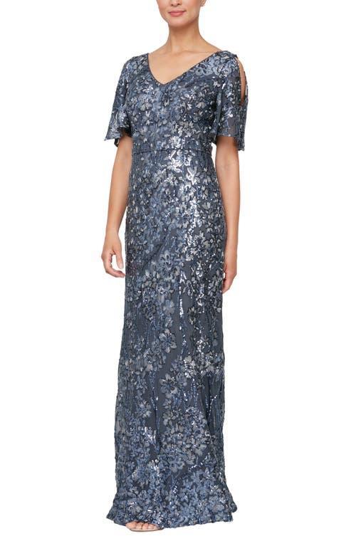 Alex Evenings Sequin Lace Cold Shoulder Trumpet Evening Gown Product Image