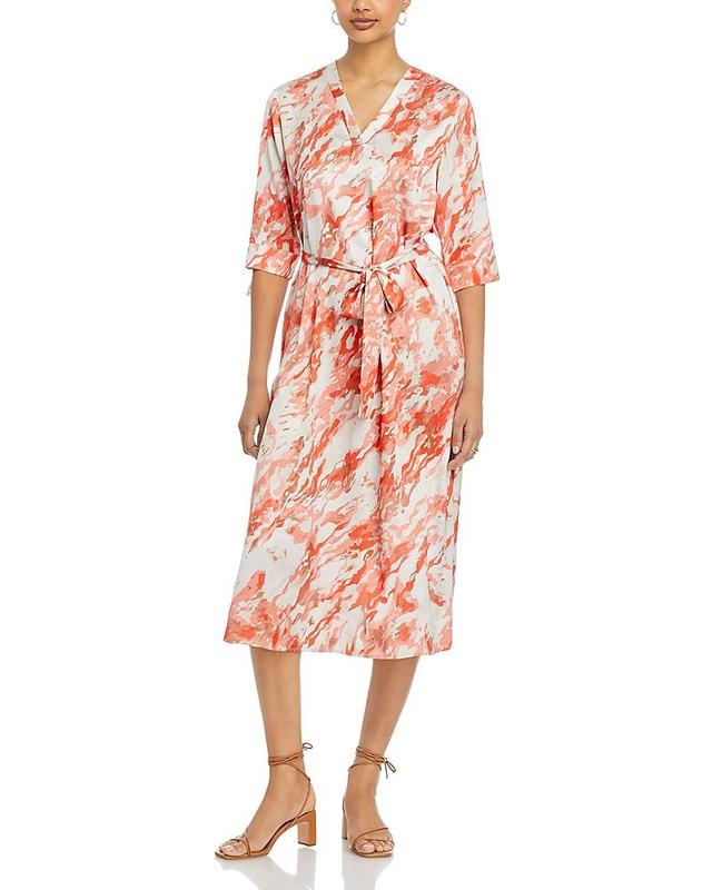 Abstract-Print Belted Crepe De Chine Midi Dress Product Image