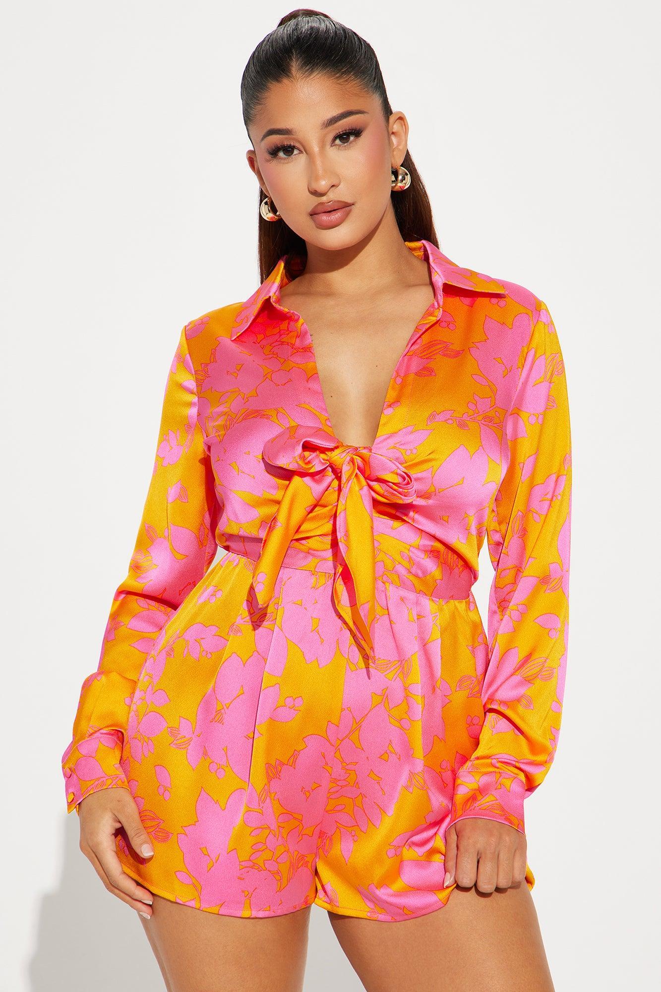 Vacation Mami Satin Romper - Orange/combo Product Image