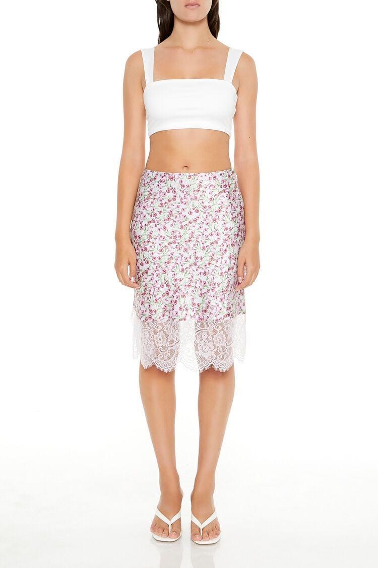 Floral Lace-Trim Slip Midi Skirt | Forever 21 Product Image