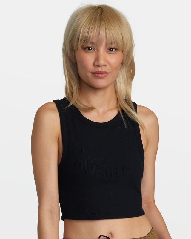 VA Cut Out Cropped Tank Top - Black Product Image