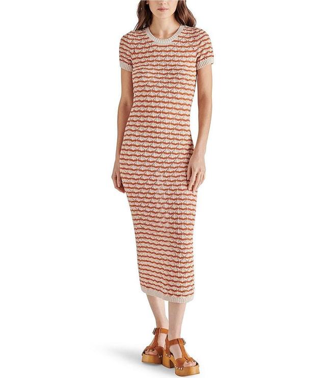 Steve Madden Theresa Stripe Crew Neck Short Sleeve Maxi Sweater Dress Product Image