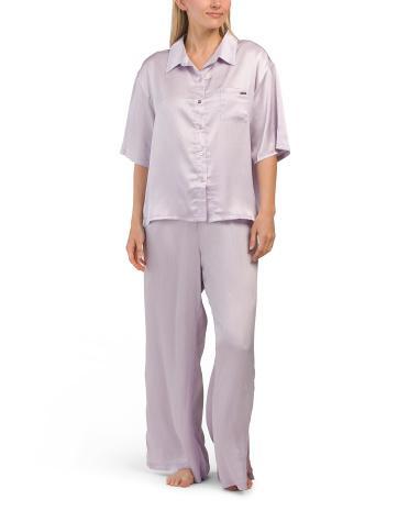 2pc Crinkle Satin Pajama Set for Women | Polyester Product Image