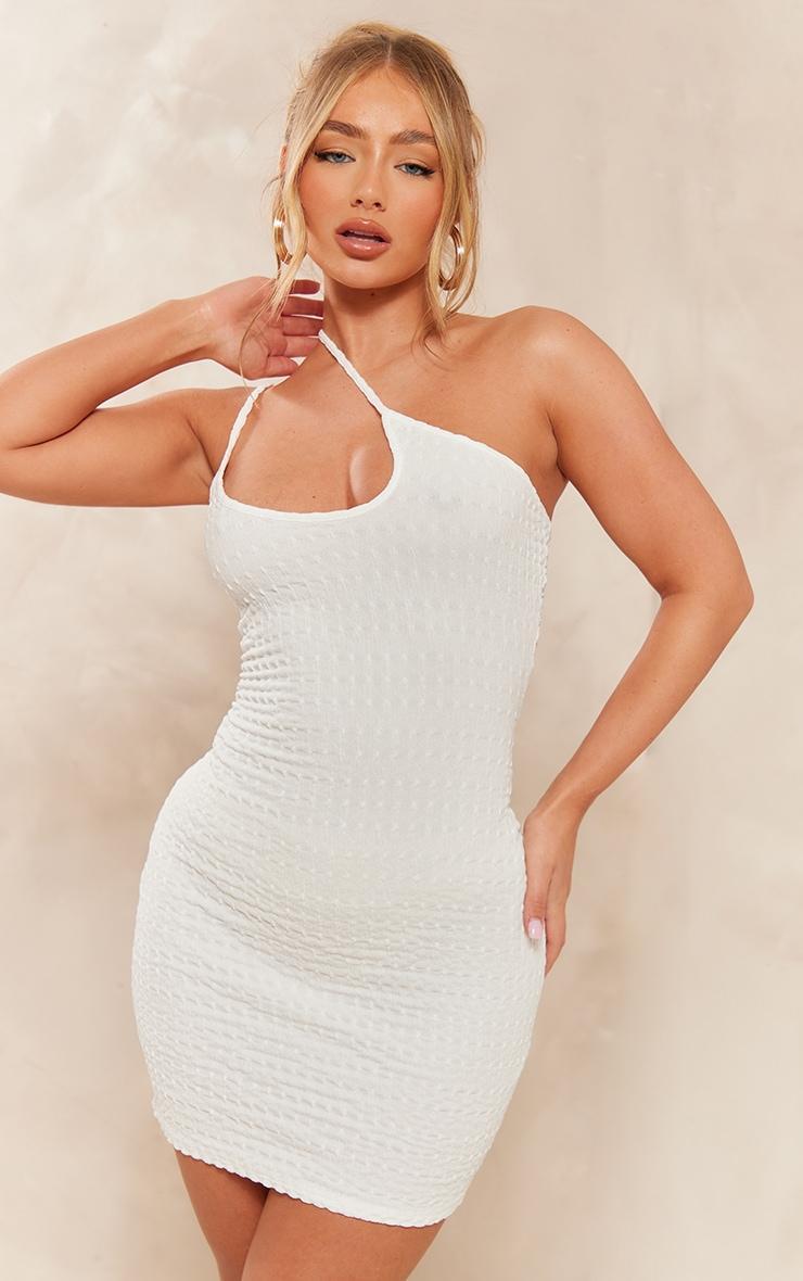 Cream Textured Jersey Strappy Corset Bodycon Dress Product Image