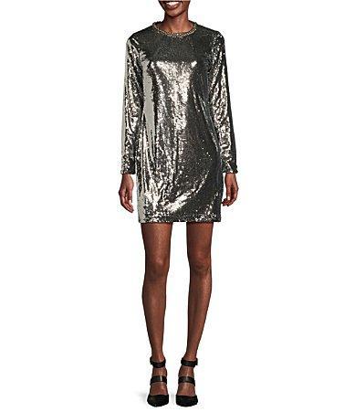 Womens Sequined Long-Sleeve Minidress Product Image