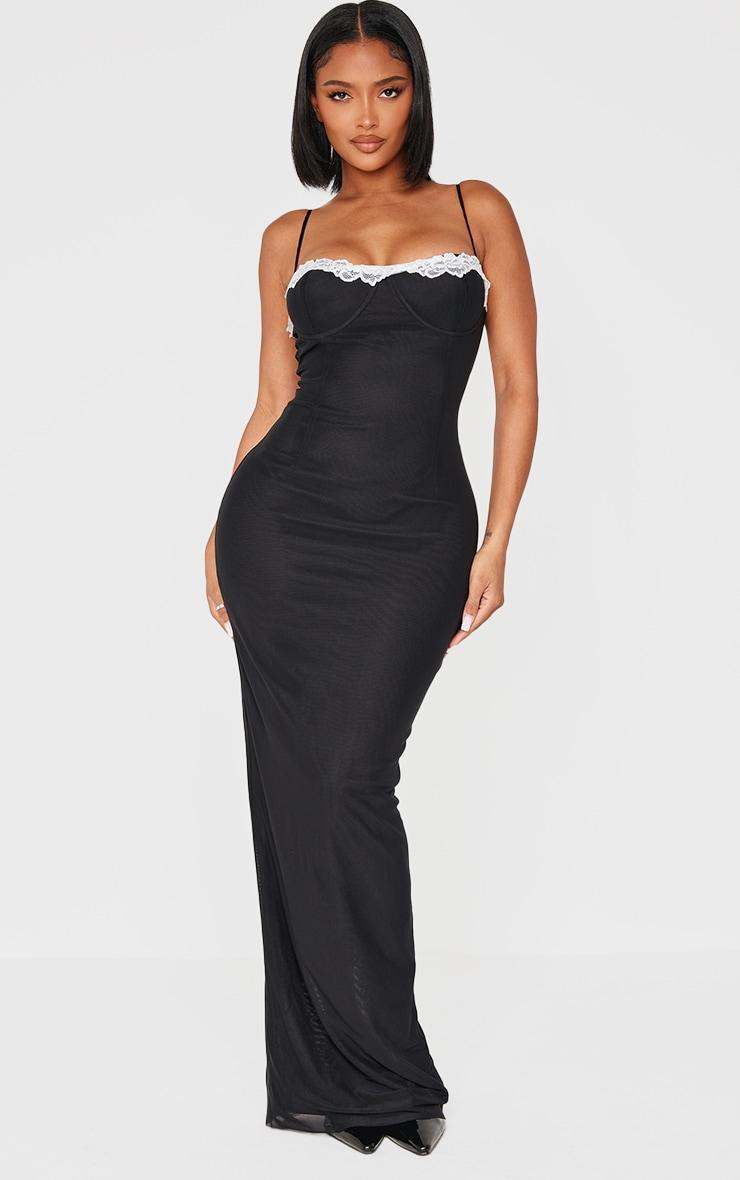 Shape Black Mesh Underwired Lace Trim Maxi Dress Product Image