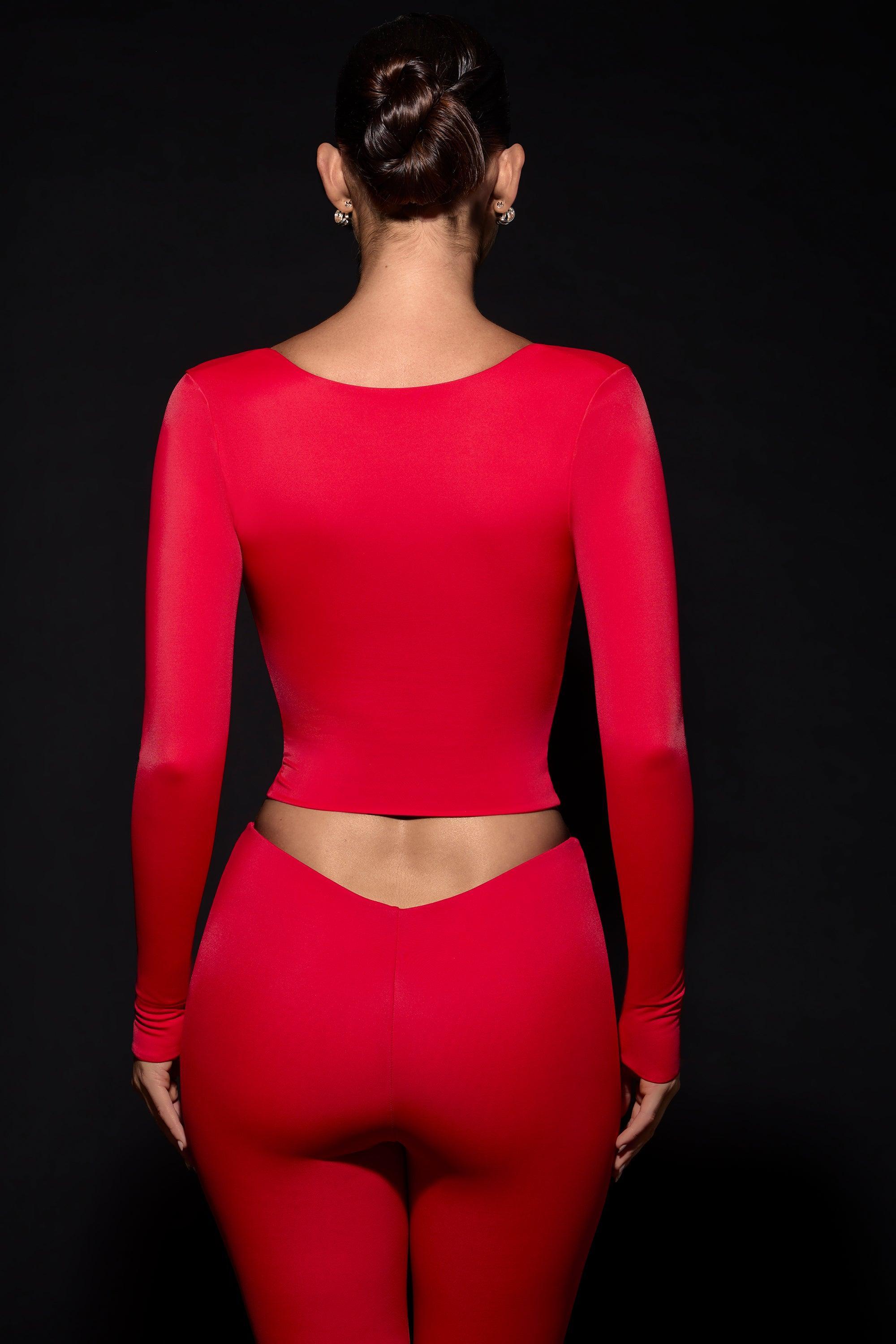 Cut-Out Long-Sleeve Top in Fire Red Product Image