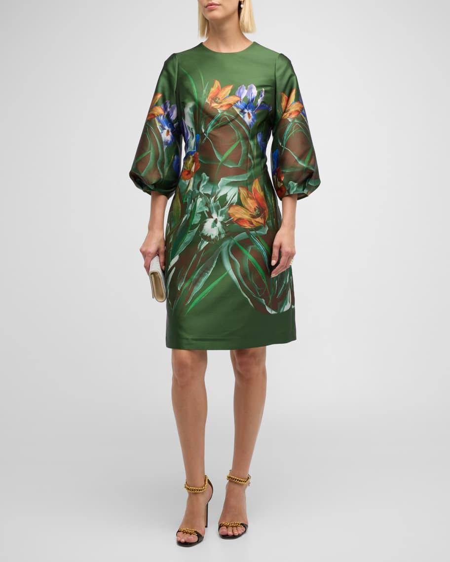 A-Line Floral-Print Mikado Dress Product Image