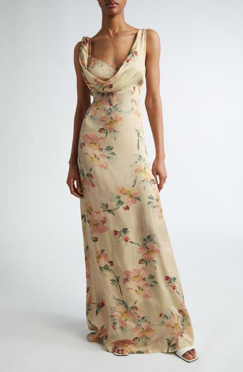 Draped Floral Crepe Maxi Dress In Washed Floral Product Image