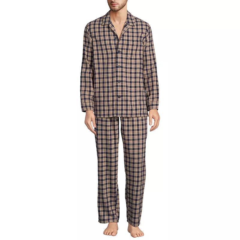 Mens Lands End Flannel Pajama Shirt & Pajama Pants Sleep Set Red Navy Plaid Product Image