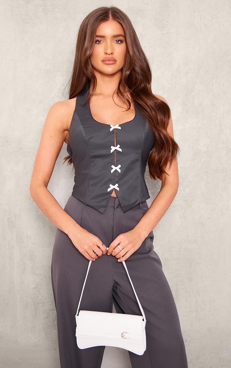 Charcoal Halter Neck Bow Detail Corset Product Image