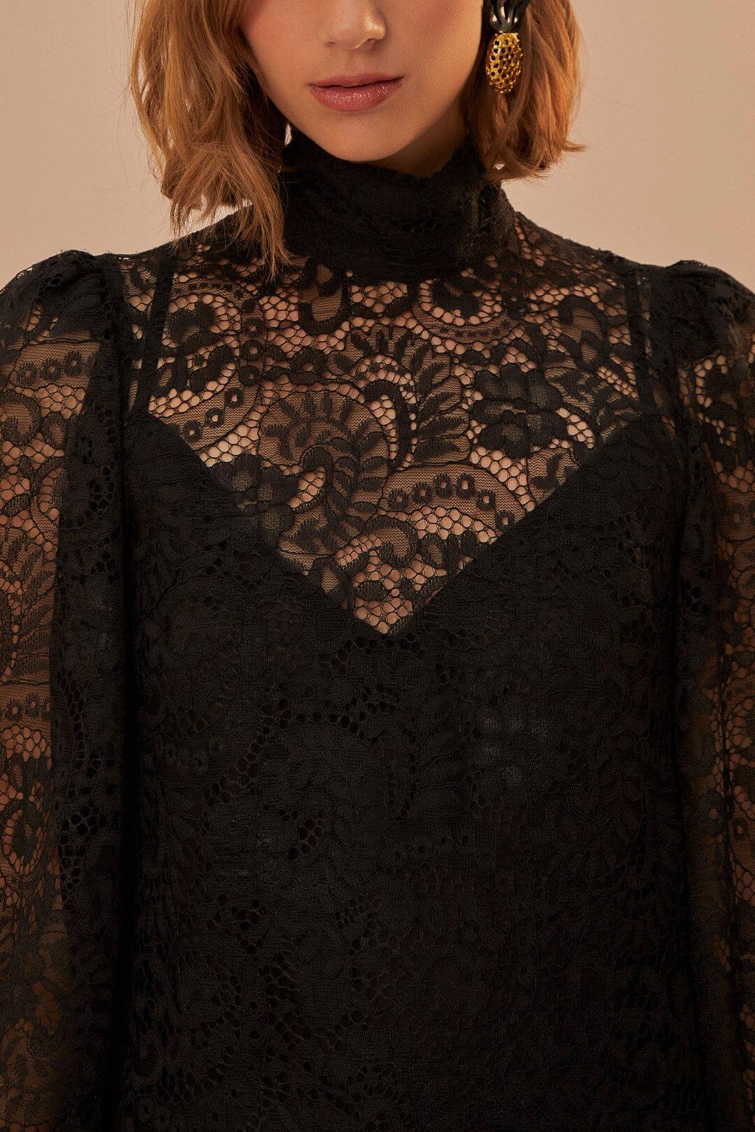 Lace Black Midi Dress Product Image