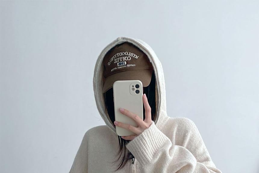 Hooded Drop Shoulder Plain Zip Up Oversized Cardigan Product Image