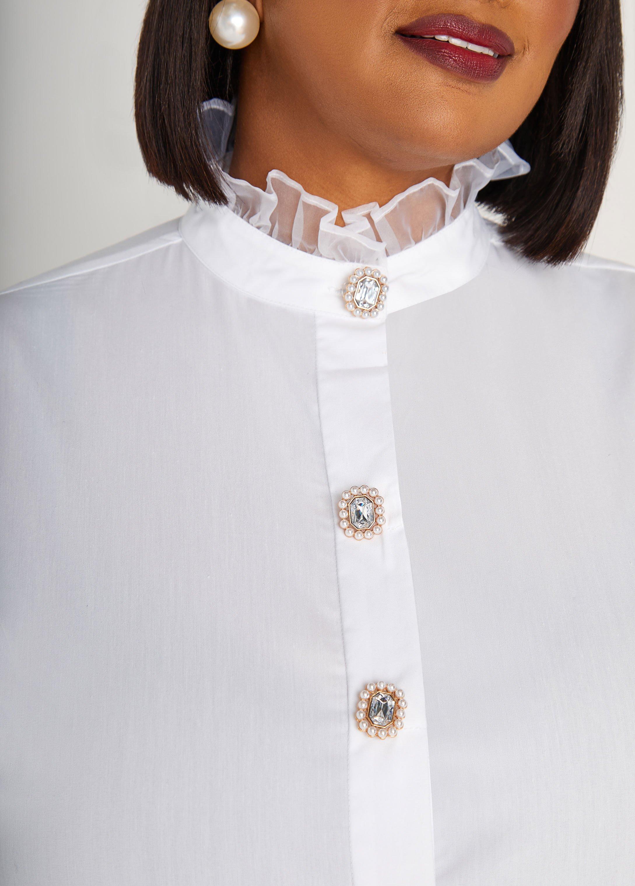 Ruffled Embellished Poplin Shirt Product Image