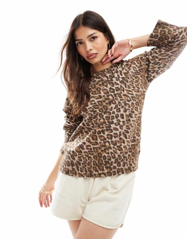 Cotton On luxe crew pullover knit sweater in leopard Product Image