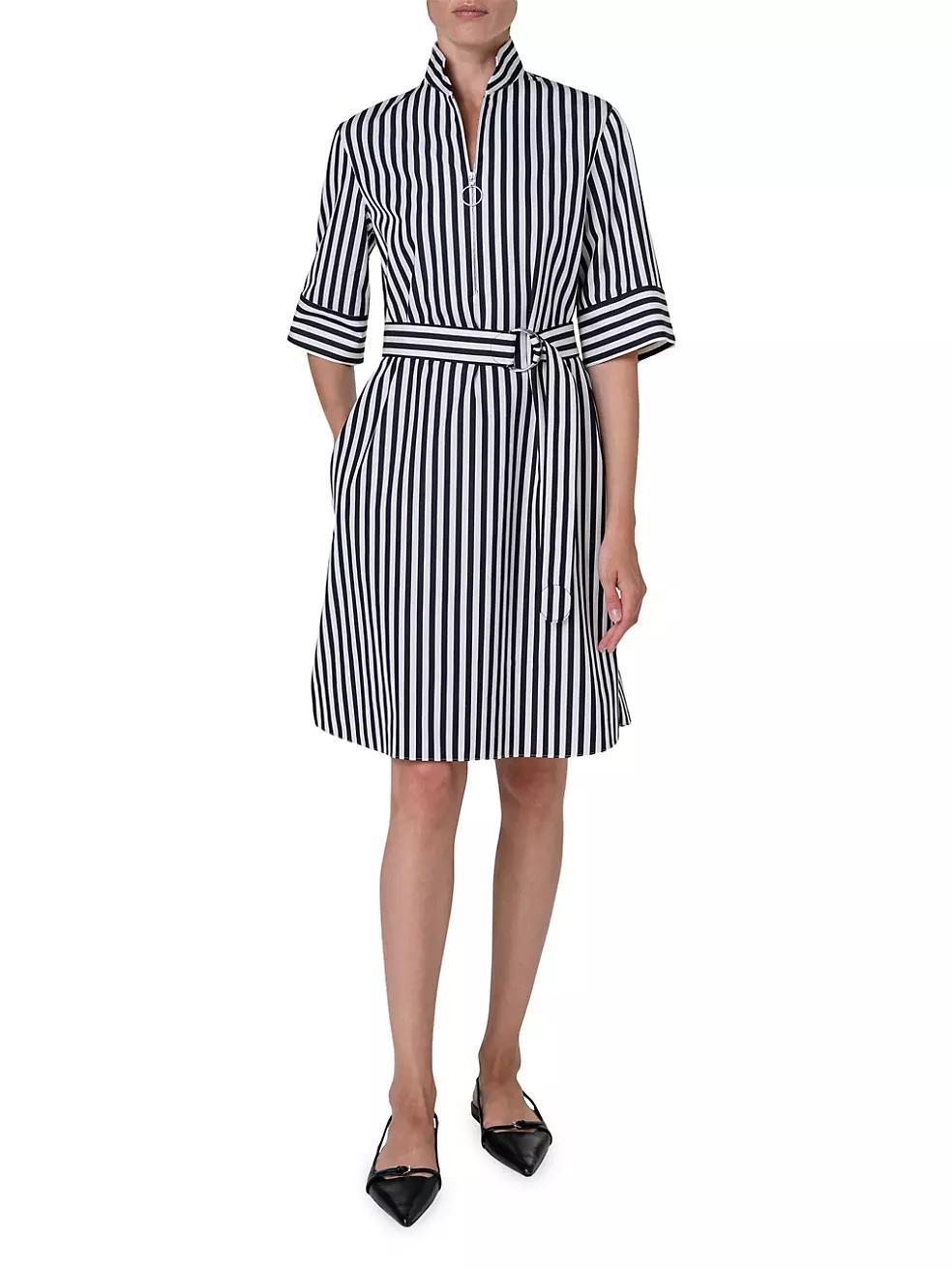 Striped Quarter-Zip Cotton Dress Product Image