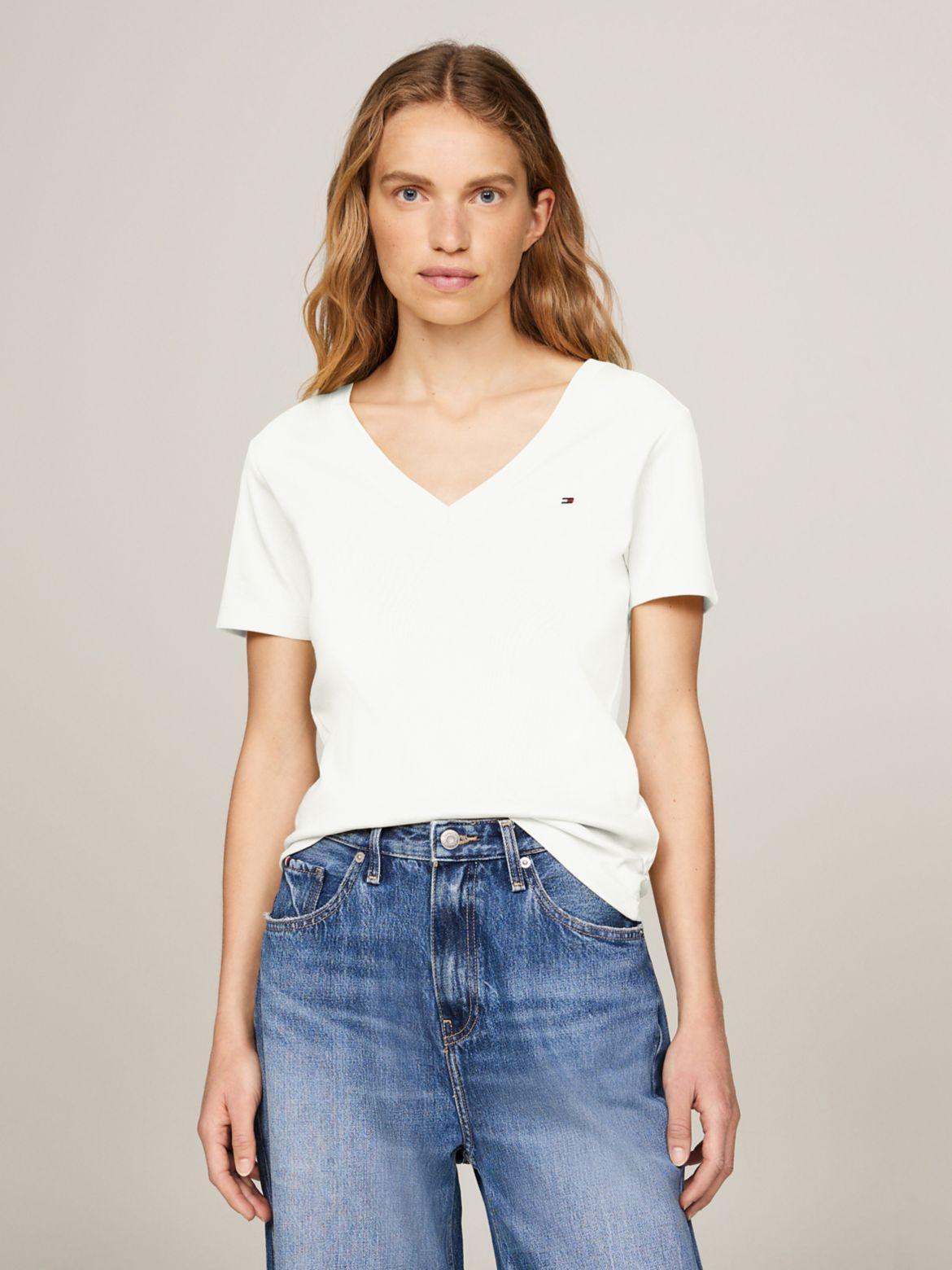 Tommy Hilfiger Women's Slim Fit Ribbed V-Neck T-Shirt Product Image