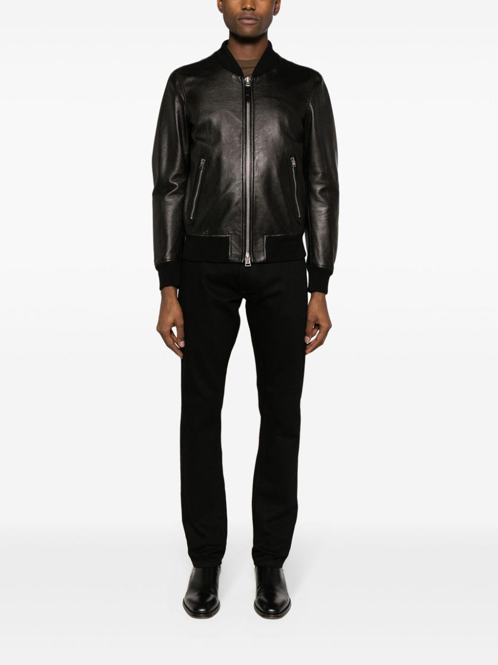 Grained-leather Bomber Jacket In Black Product Image