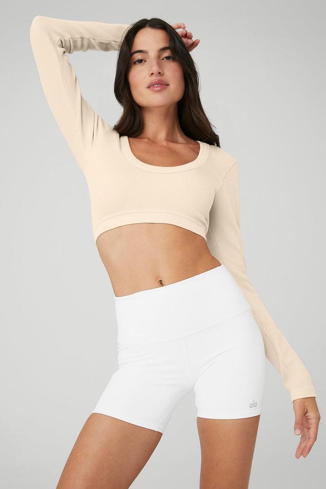 Seamless Ribbed Cropped Serene Long Sleeve - Macadamia Female Product Image