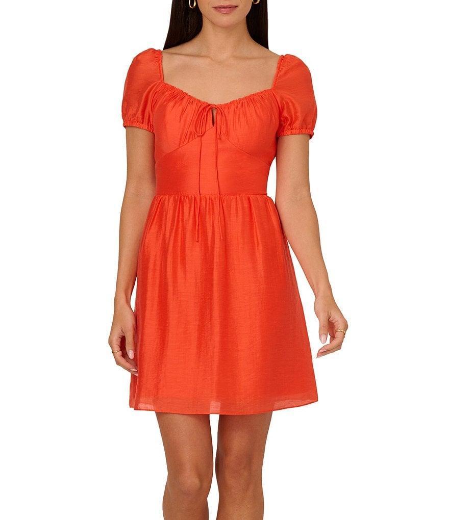 Adrianna by Adrianna Papell Sweetheart Tie Keyhole Neck Short Puff Sleeve Mini Dress Product Image