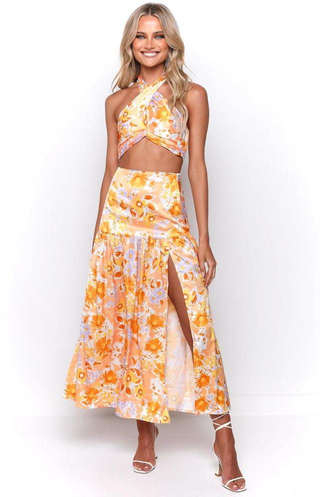 Juniper Orange Floral Maxi Skirt Product Image