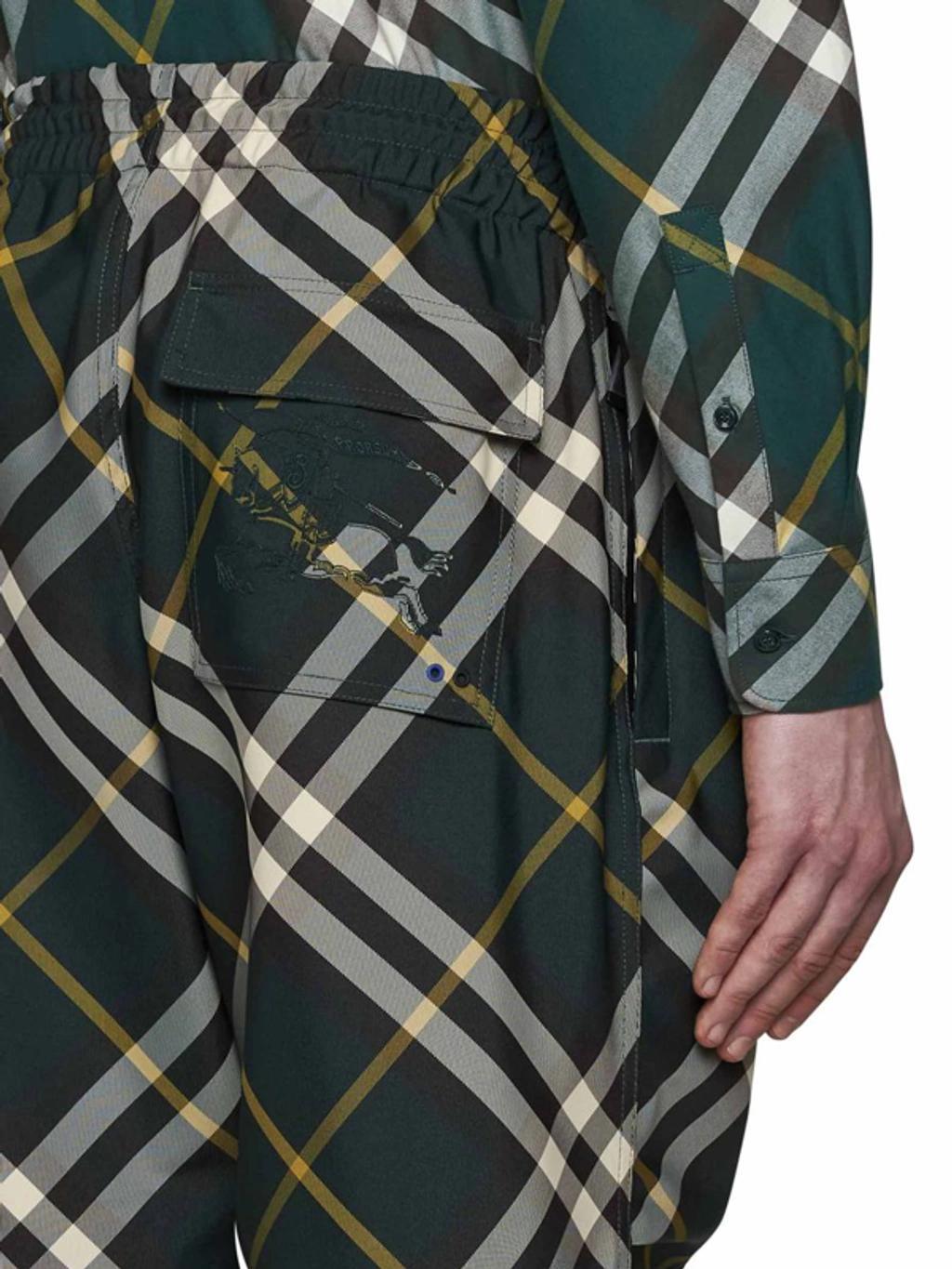 Elasticated-waist Check Trousers In Green Product Image