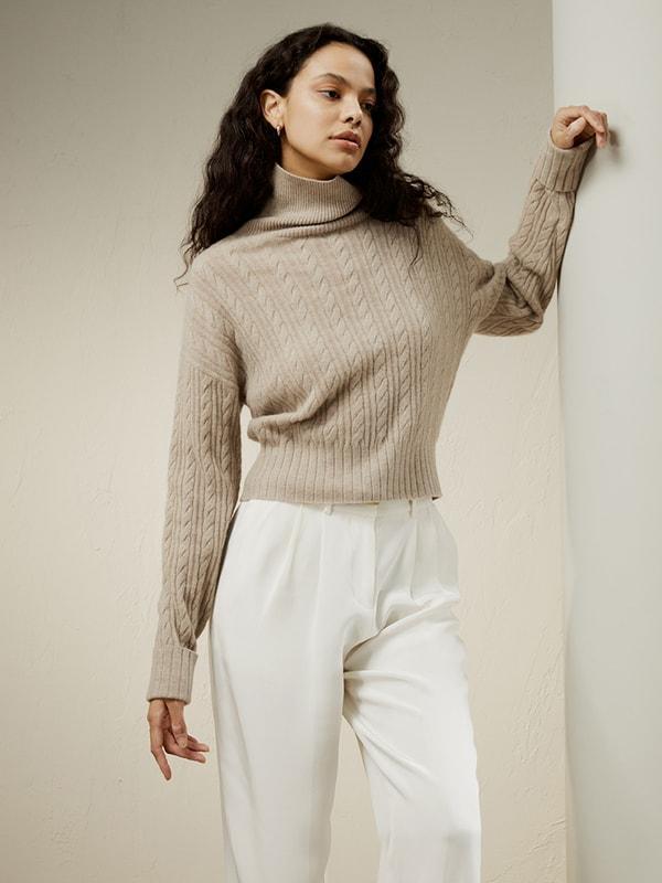 Classic Cable Knit Turtleneck Sweater Product Image