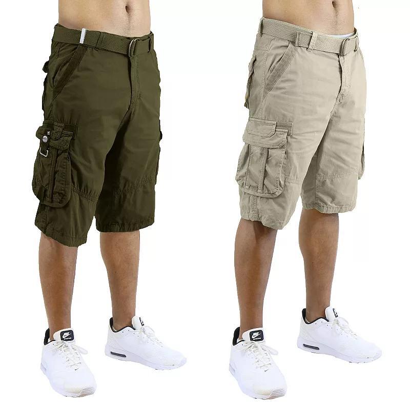 Mens Blu Rock 2-Pack Distressed Cotton Cargo Shorts with Belt Olive Light Green Product Image