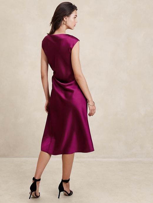 Shirred-Side Satin Midi Dress Product Image