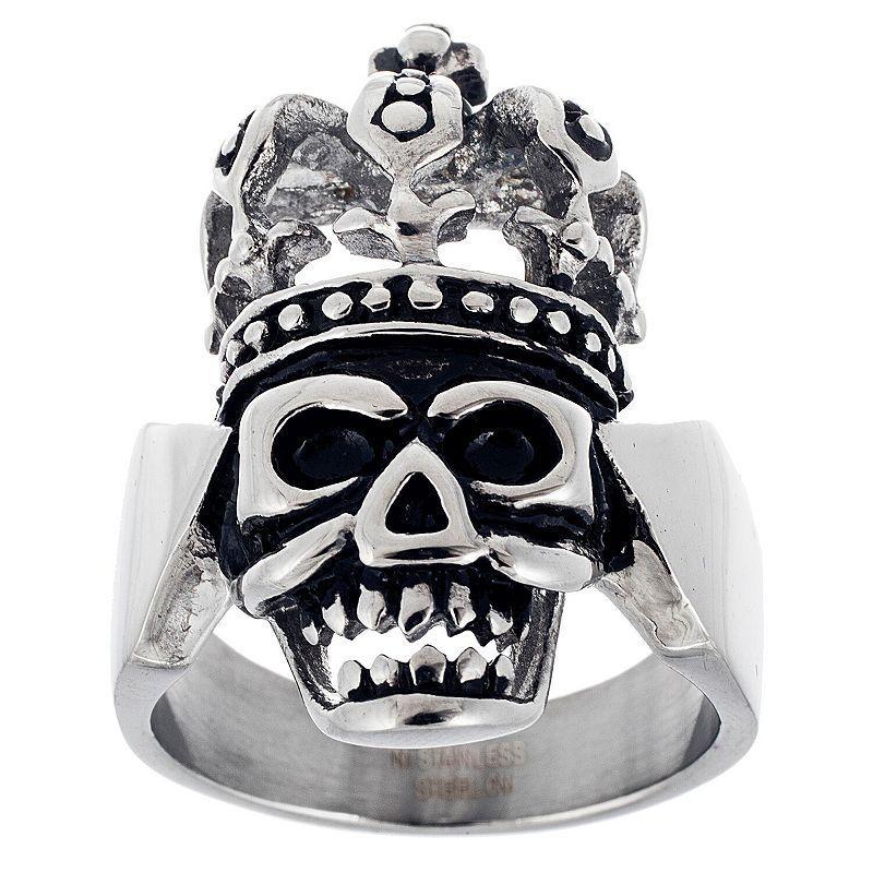 Mens Stainless Steel Skull Ring with Crown Black Product Image