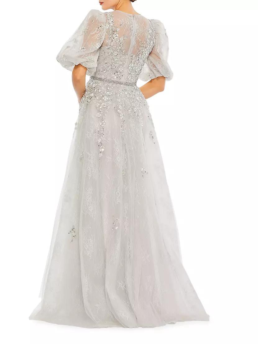 Sequin-Embellished Puff-Sleeve Gown Product Image