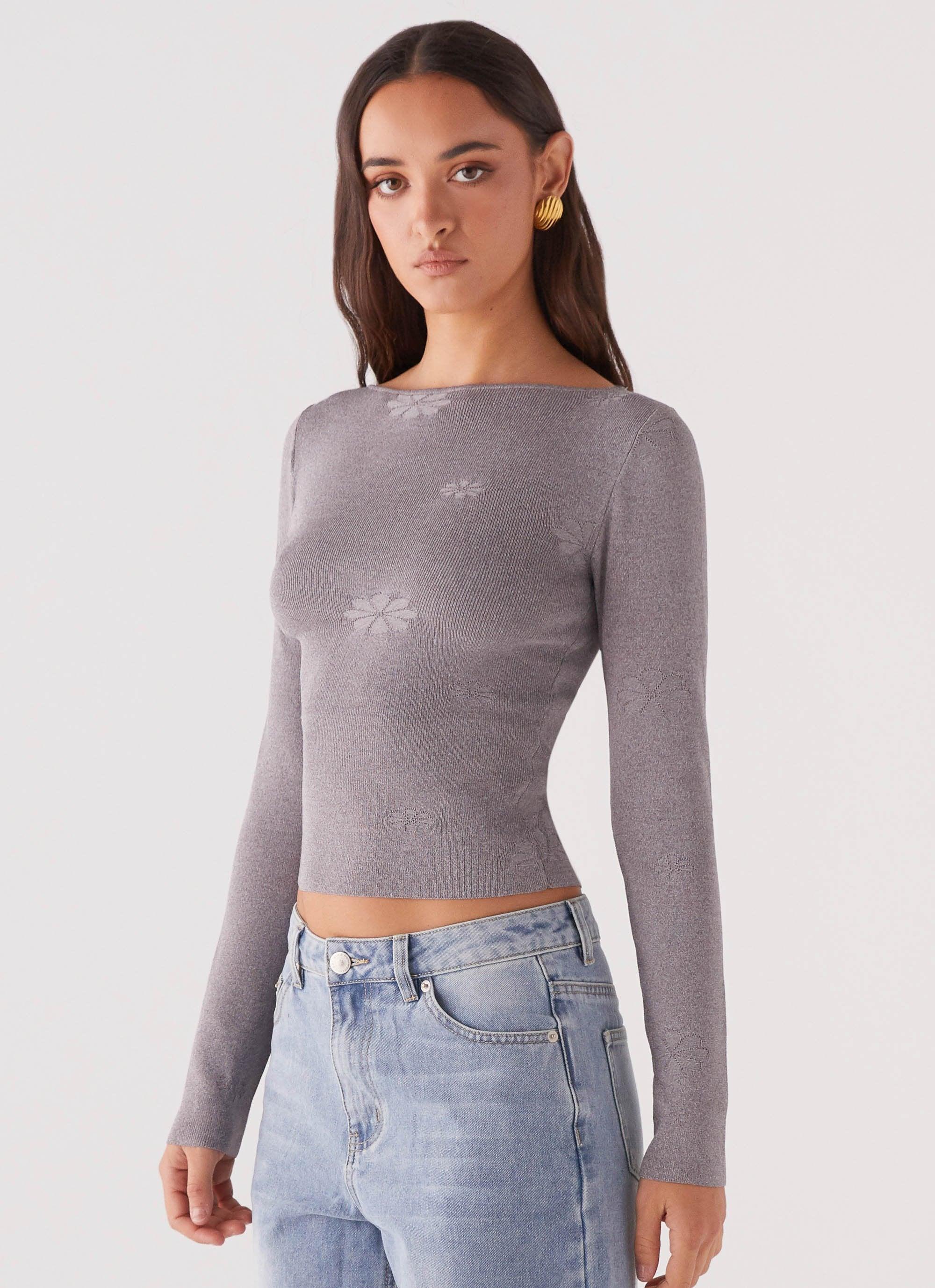 Dandelion Long Sleeve Knit Top - Grey Marle Product Image