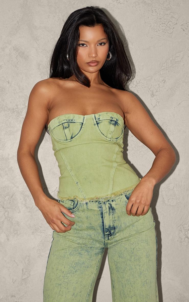 Green Tint Acid Wash Corset Crop Top Product Image