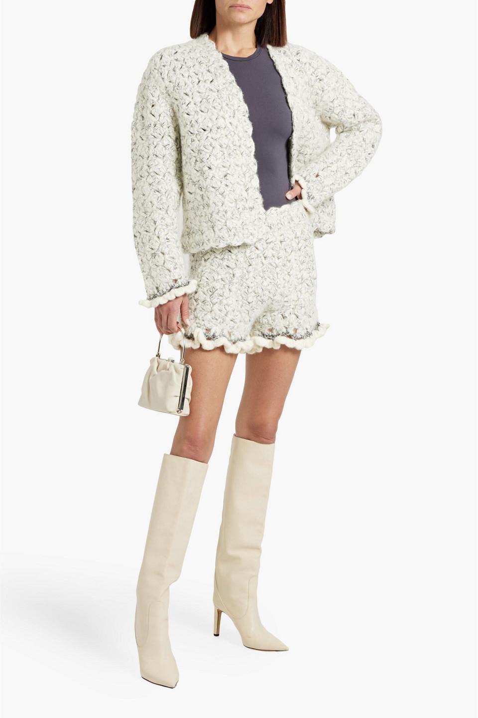 Metallic Bouclé-knit Cashmere-blend Shorts In White Product Image