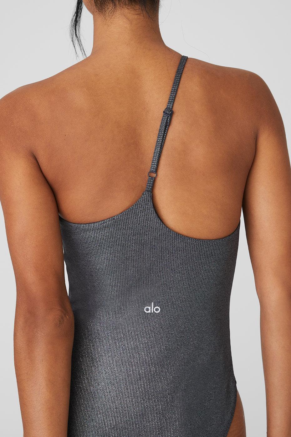 Alosoft Ribbed Shimmer Plie Bodysuit - Dark Grey Iridescent Product Image