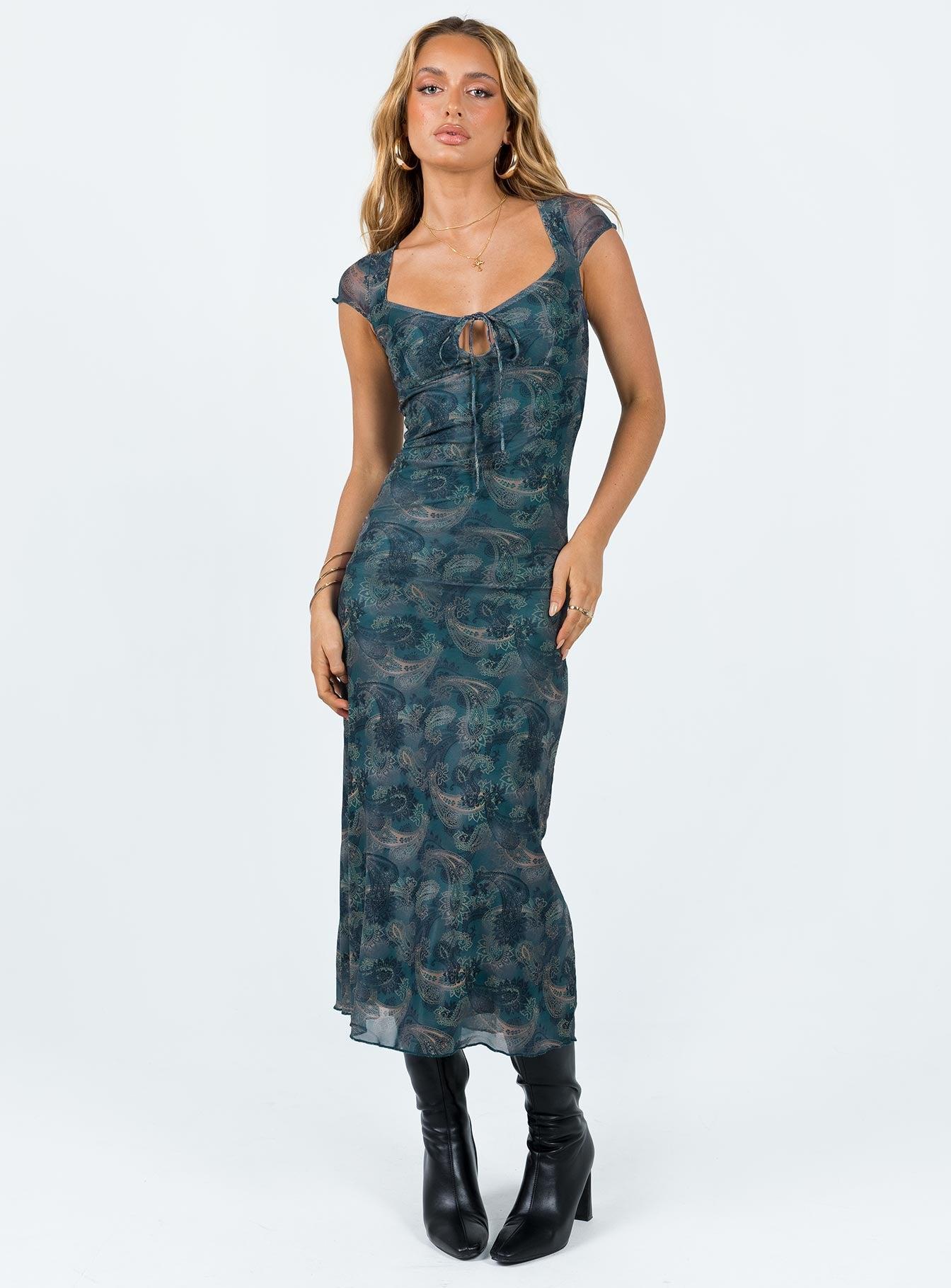 Motel Lunama Dress Tonal Blue Paisley Product Image