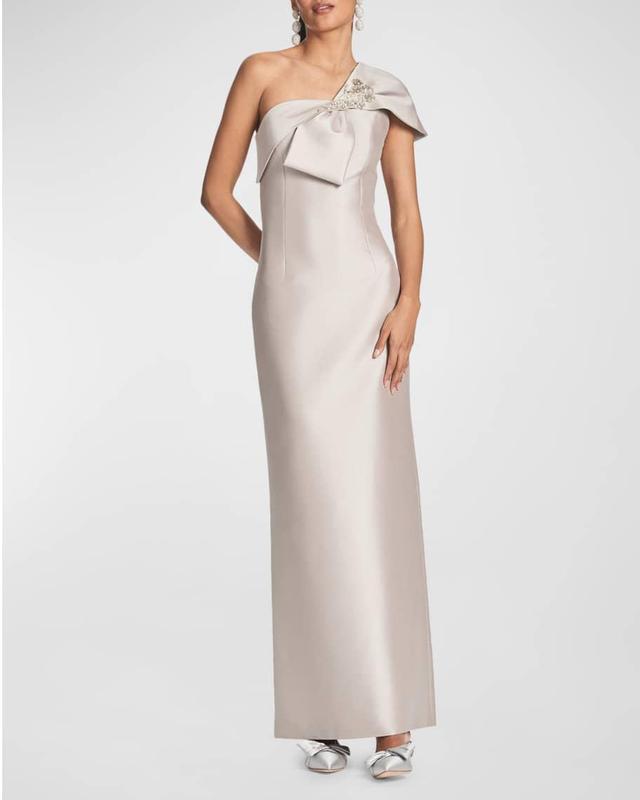 Ines One-Shoulder Bow Column Gown Product Image