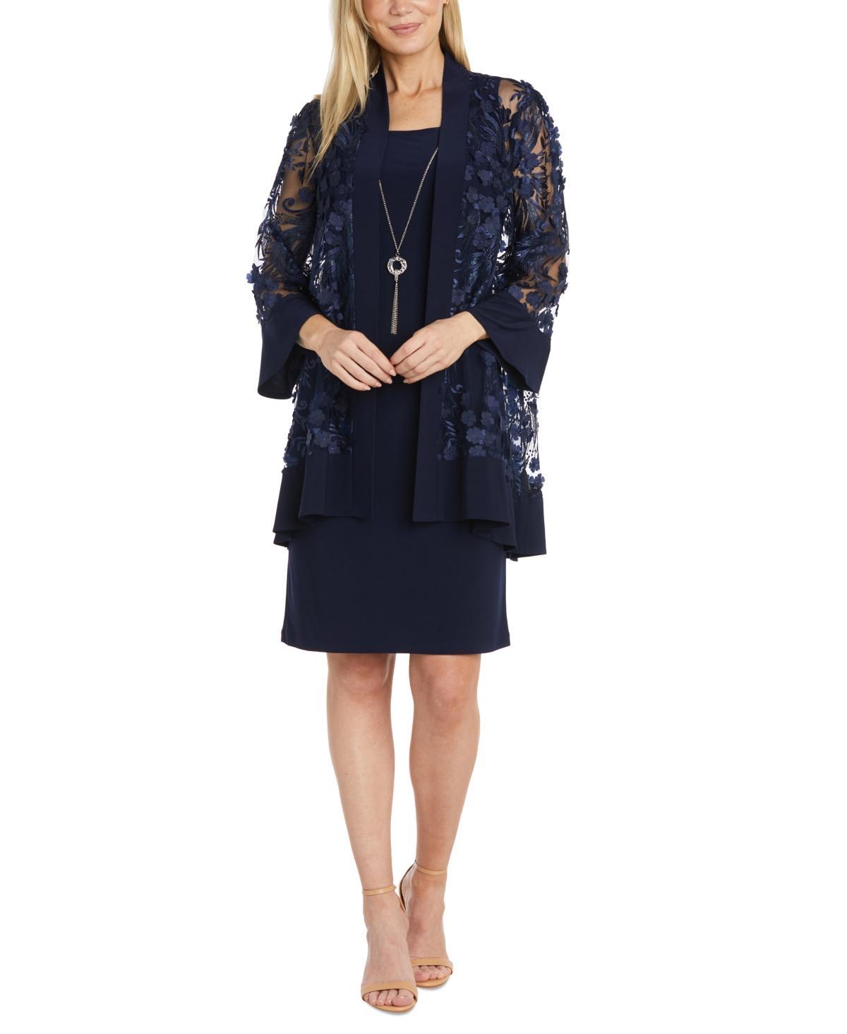 R & M Richards Womens 2-Pc. 3D Floral-Embroidered Jacket & Necklace Dress Product Image