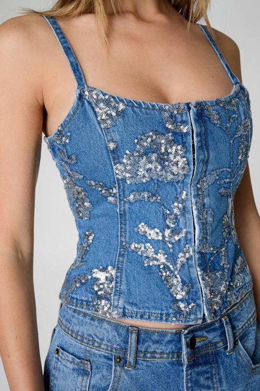 Limited Sequin Denim Corset Top Product Image