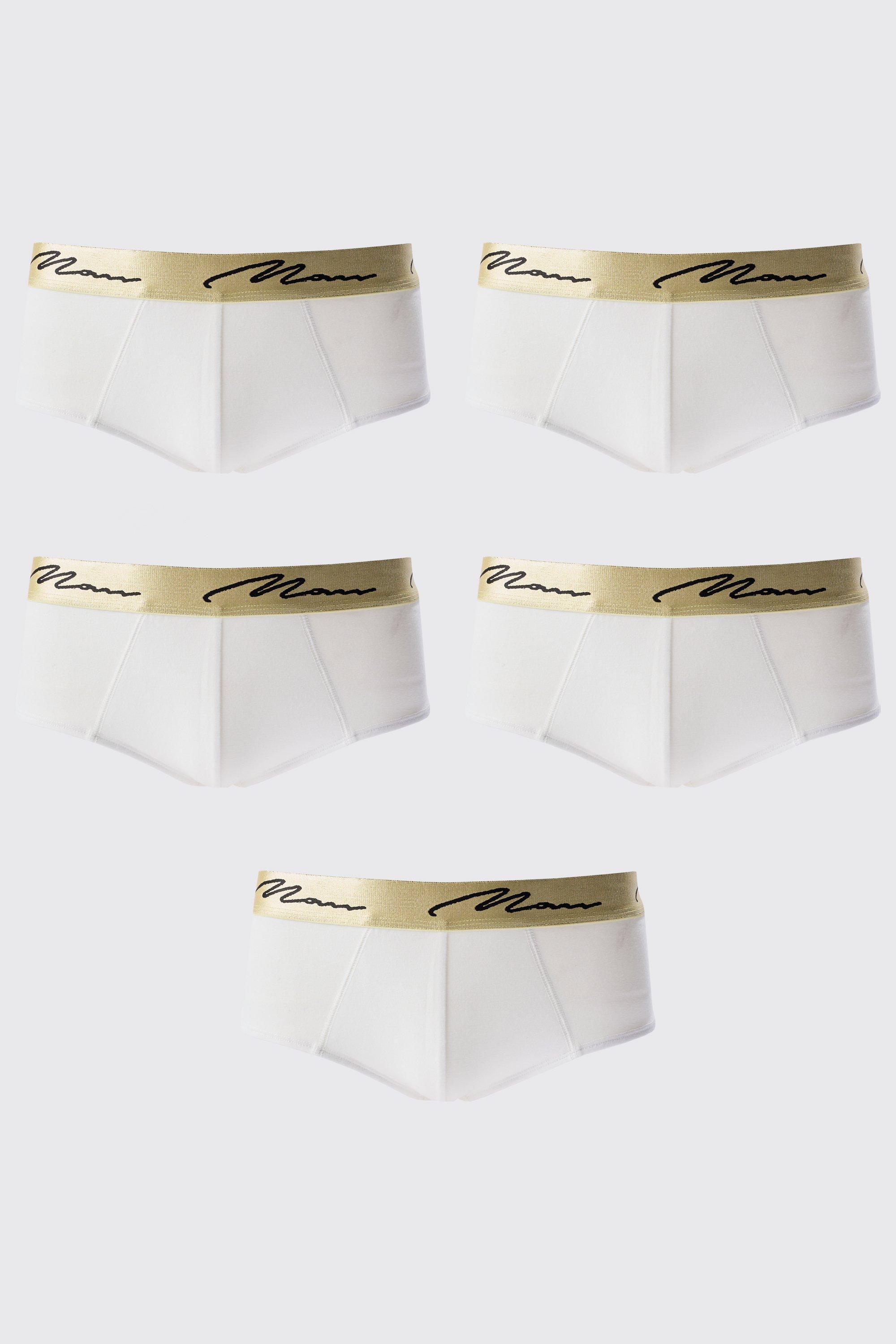 5 Pack Man Signature Gold Waistband Briefs In White | boohooMAN USA Product Image