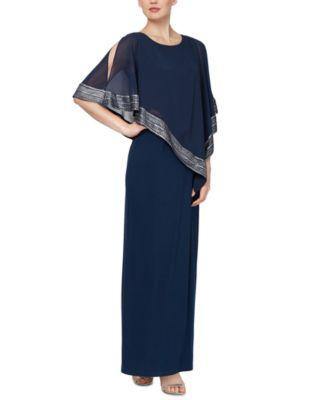 Petite Asymmetric Cape Overlay Gown Product Image