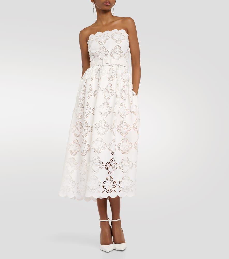 Strapless Gardenia Guipure Eyelet Dress In White Product Image