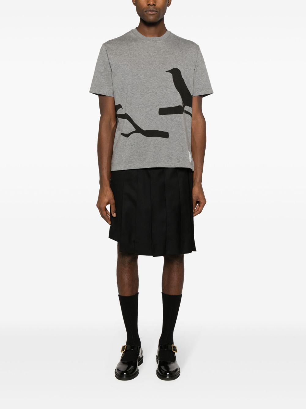 THOM BROWNE Raven-print Cotton T-shirt In Grey Product Image